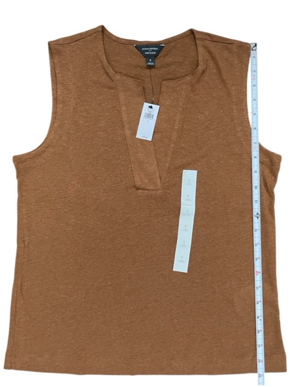 BANANA REPUBLIC V-Neck Brown Linen Blend Sleeveless Top Small - Picture 7 of 7